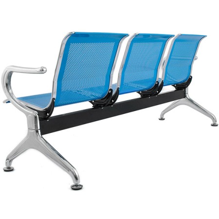 Bancă metalică de așteptare cu 3 locuri pe albastru Bancă metalică de așteptare cu 3 locuri pe albastru