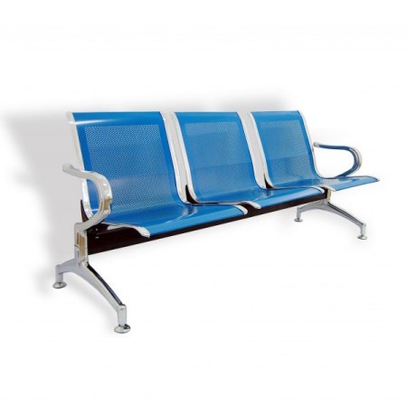 Bancă metalică de așteptare cu 3 locuri pe albastru Bancă metalică de așteptare cu 3 locuri pe albastru