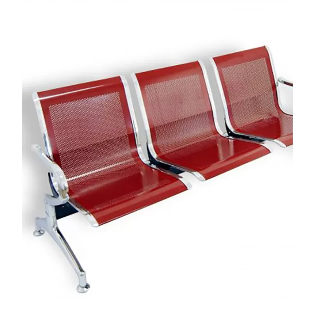 Bancă metalică de așteptare cu 3 locuri pe roșu