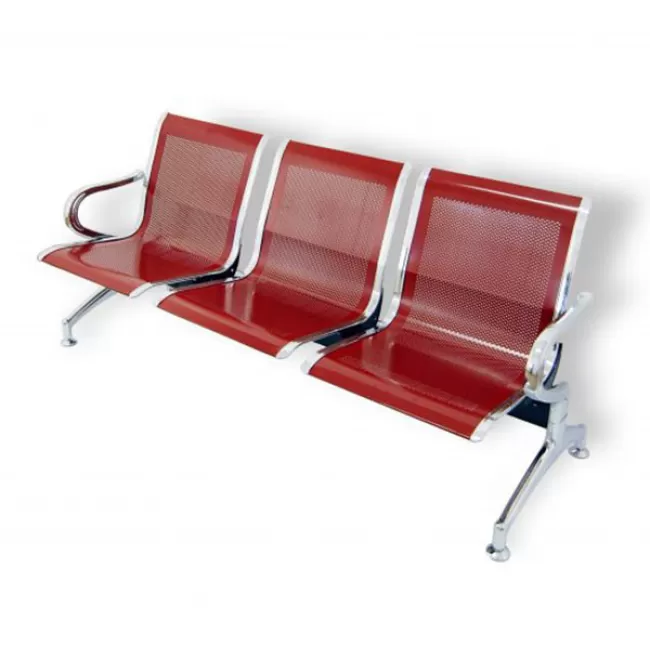 Bancă metalică de așteptare cu 3 locuri pe roșu