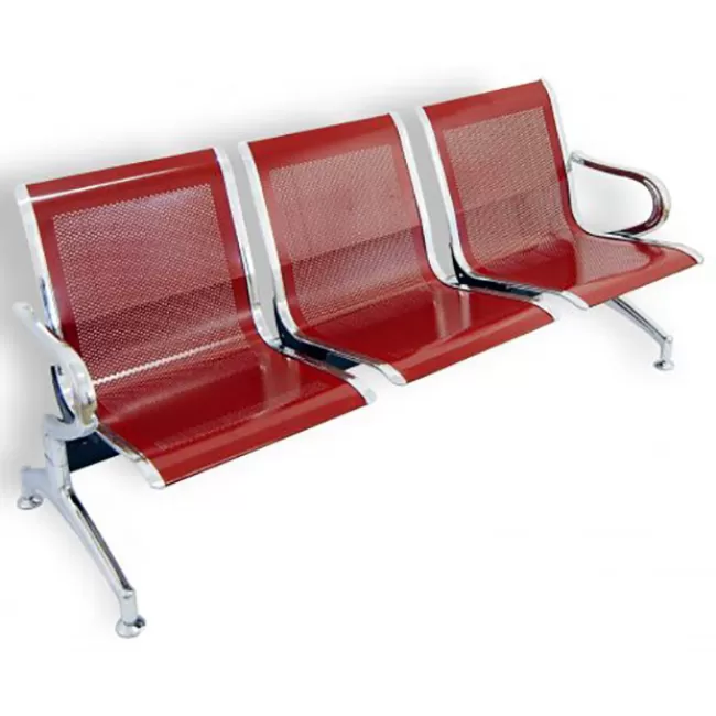Bancă metalică de așteptare cu 3 locuri pe roșu