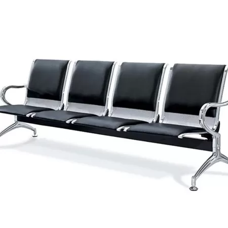 Bancă metalică cu 4 locuri șezut și spătar tapițat