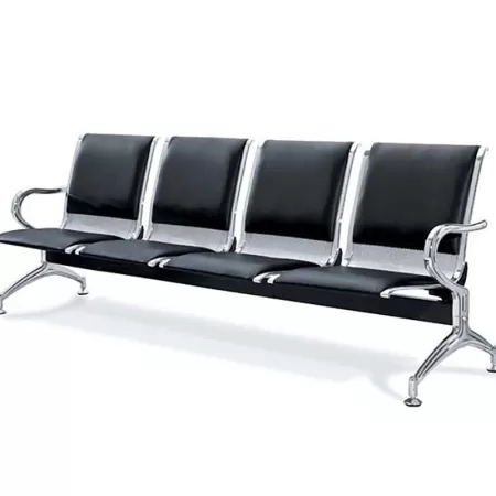 Bancă metalică cu 4 locuri șezut și spătar tapițat