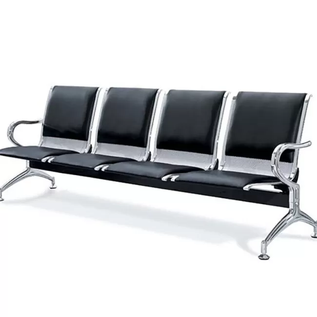 Bancă metalică cu 4 locuri șezut și săpătar tapițat