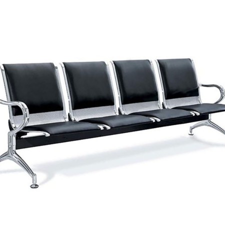 Bancă metalică cu 4 locuri șezut și spătar tapițat Bancă metalică cu 4 locuri șezut și spătar tapițat