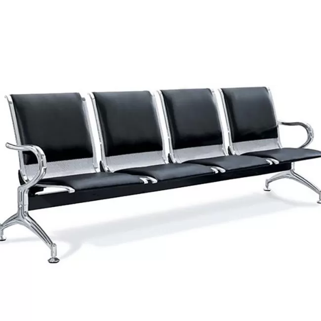 Bancă metalică cu 4 locuri șezut și săpătar tapițat