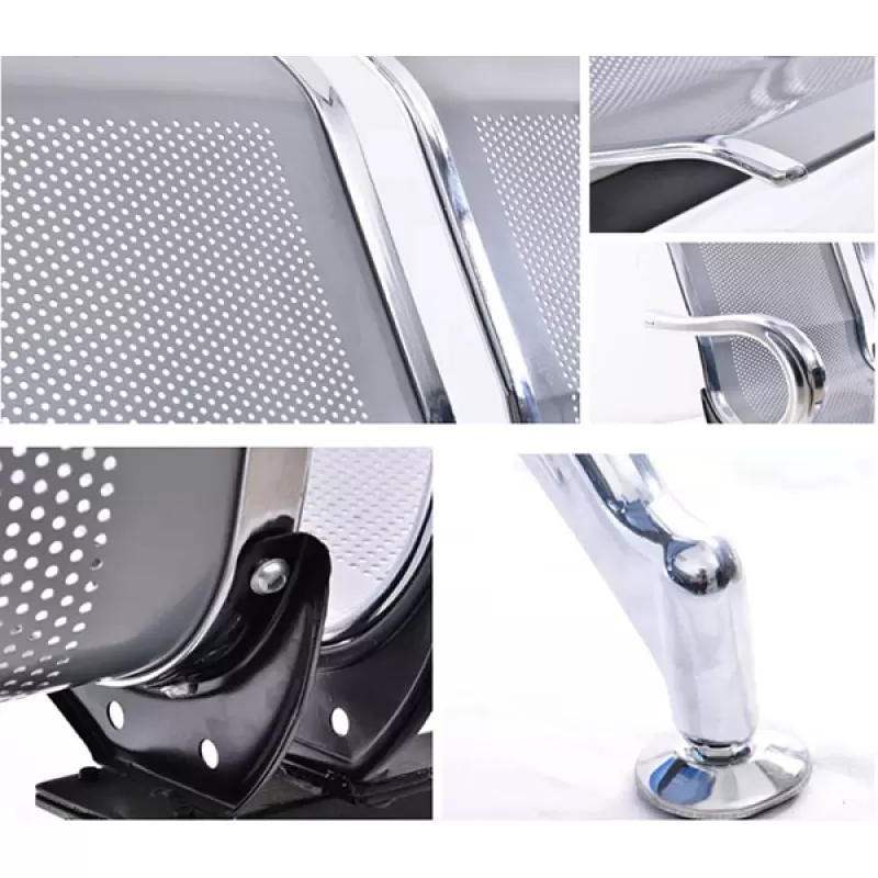 Montaj și prezentare bănci metalice cu 3 locuri