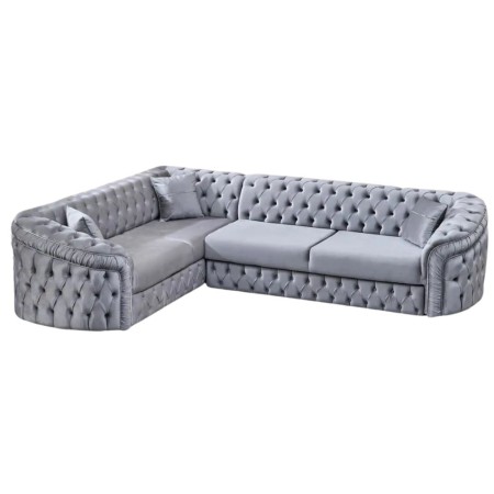 Colțar extensibil stil Chesterfield argintiu