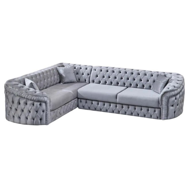 Colțar extensibil stil Chesterfield argintiu