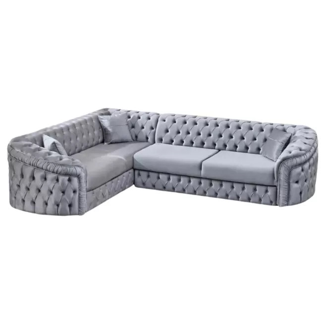 Colțar extensibil stil Chesterfield argintiu