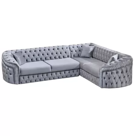 Colțar extensibil stil Chesterfield argintiu