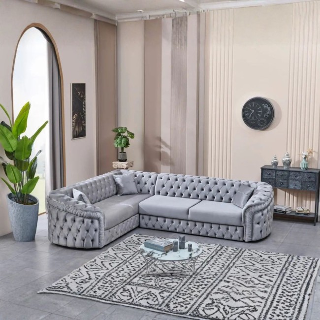 Colțar extensibil stil Chesterfield argintiu