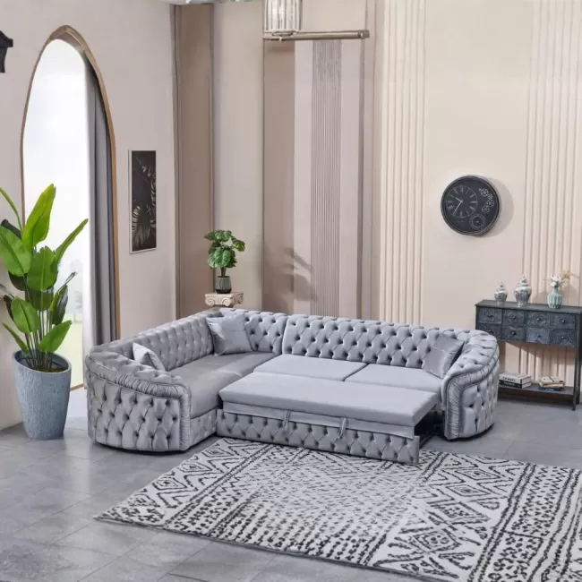 Colțar extensibil stil Chesterfield argintiu