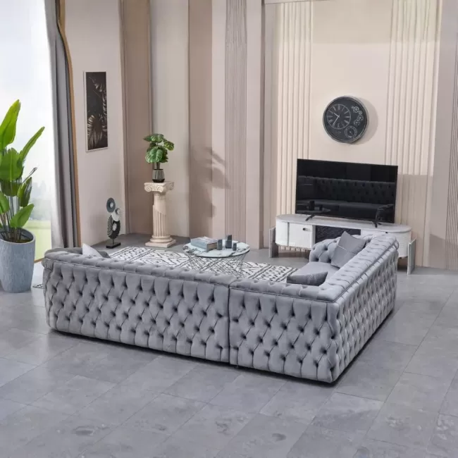 Colțar extensibil stil Chesterfield argintiu