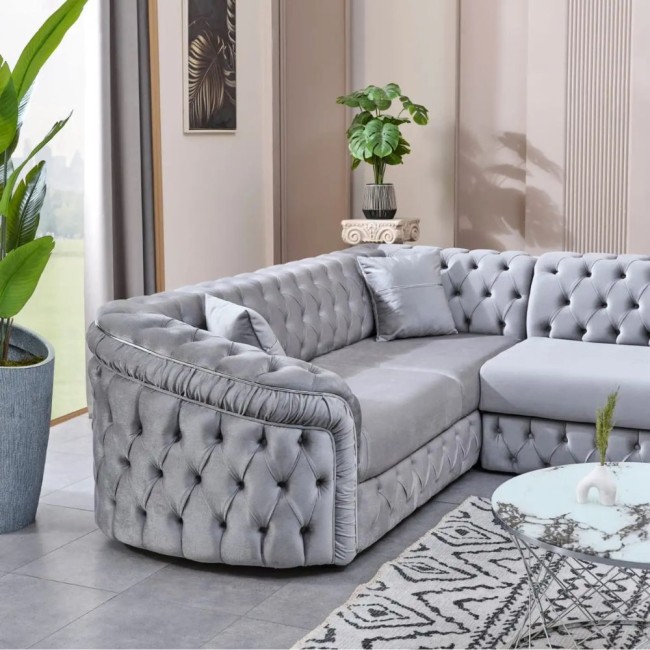 Colțar extensibil stil Chesterfield argintiu