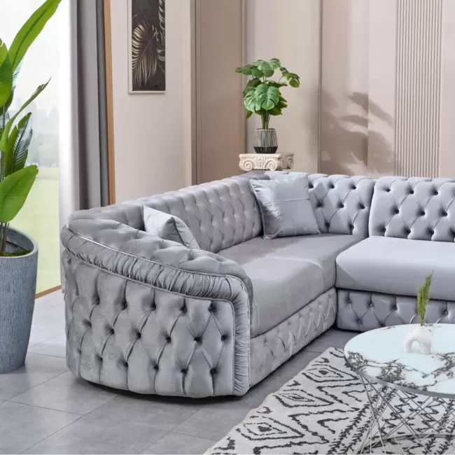 Colțar extensibil stil Chesterfield argintiu