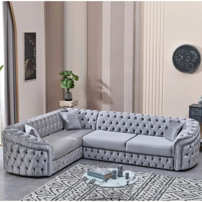 Colțar extensibil stil Chesterfield argintiu