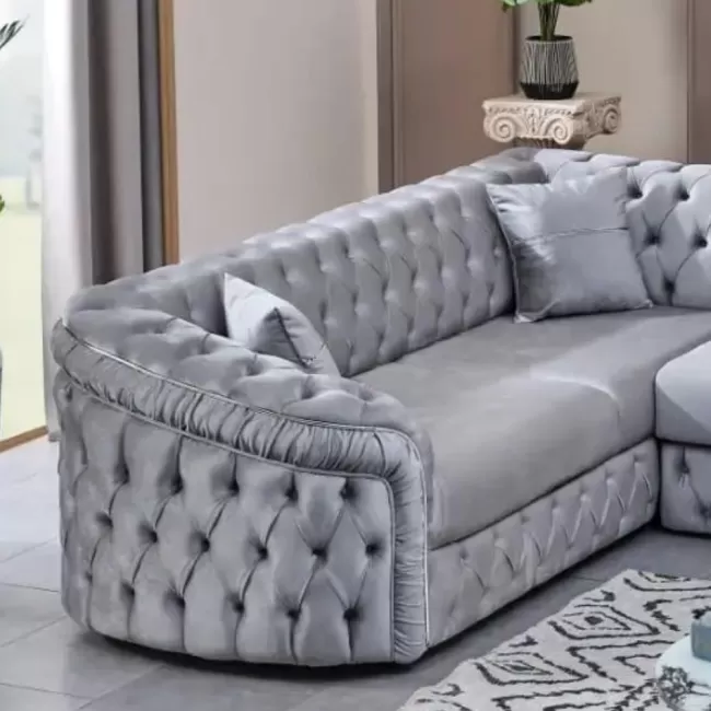 Colțar extensibil stil Chesterfield argintiu