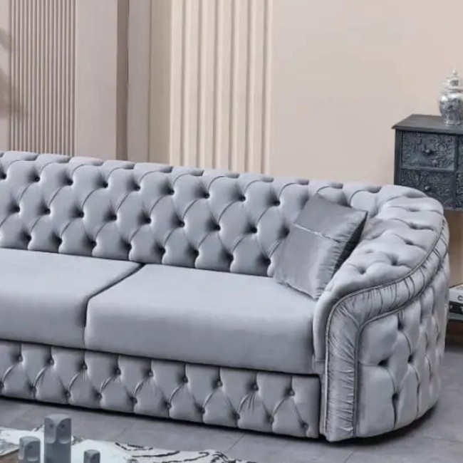 Colțar extensibil stil Chesterfield argintiu