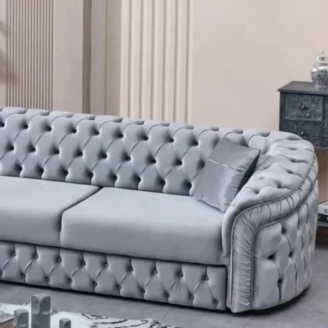 Colțar extensibil stil Chesterfield argintiu