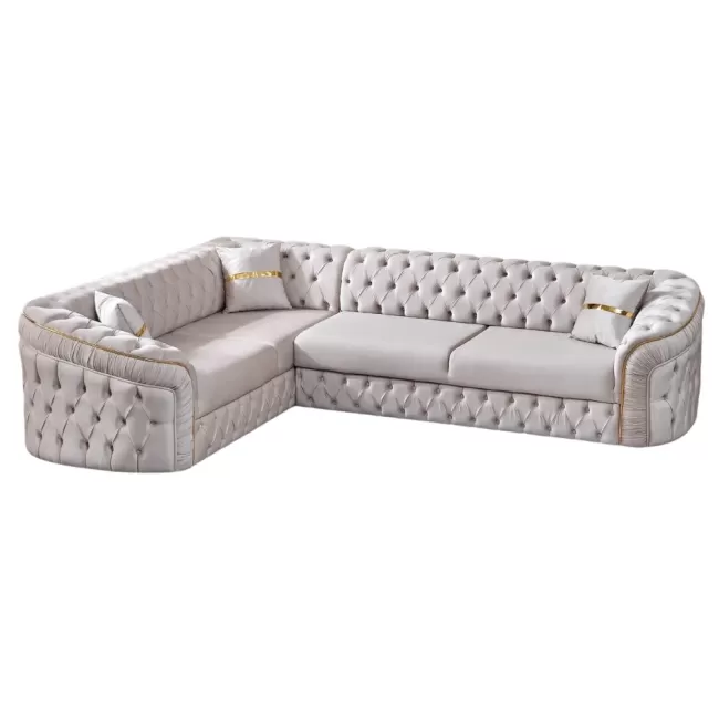 Colțar extensibil stil Chesterfield auriu