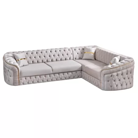 Colțar extensibil stil Chesterfield auriu