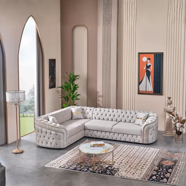 Colțar extensibil stil Chesterfield auriu