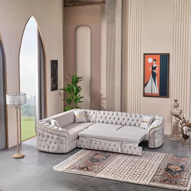 Colțar extensibil stil Chesterfield auriu