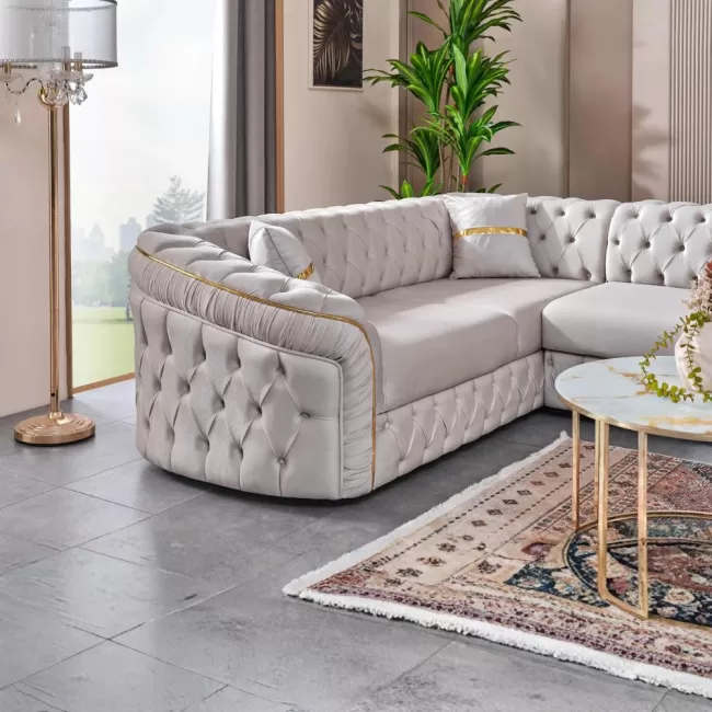 Colțar extensibil stil Chesterfield auriu