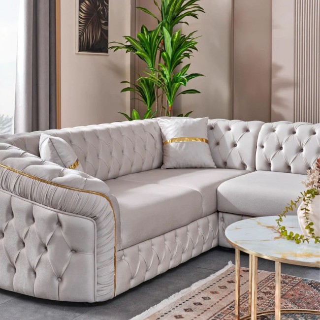 Colțar extensibil stil Chesterfield auriu