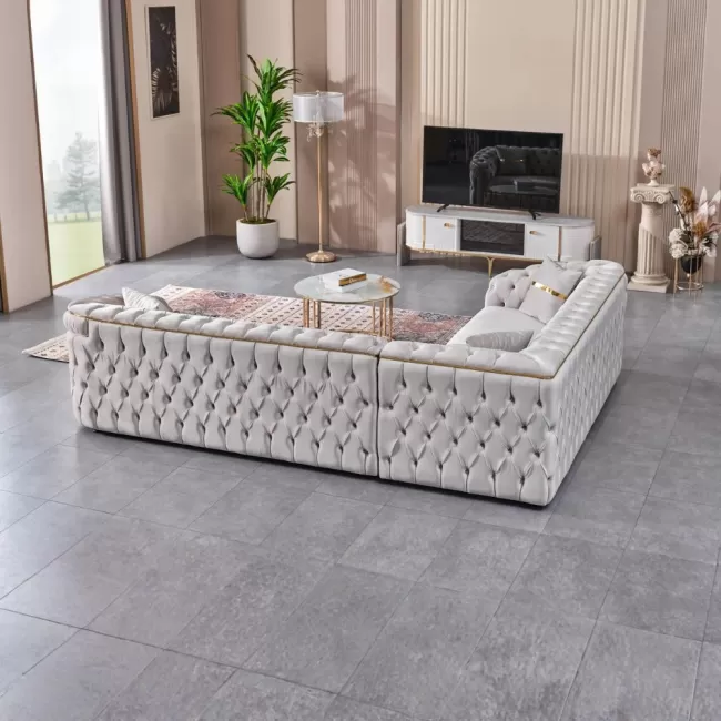 Colțar extensibil stil Chesterfield auriu