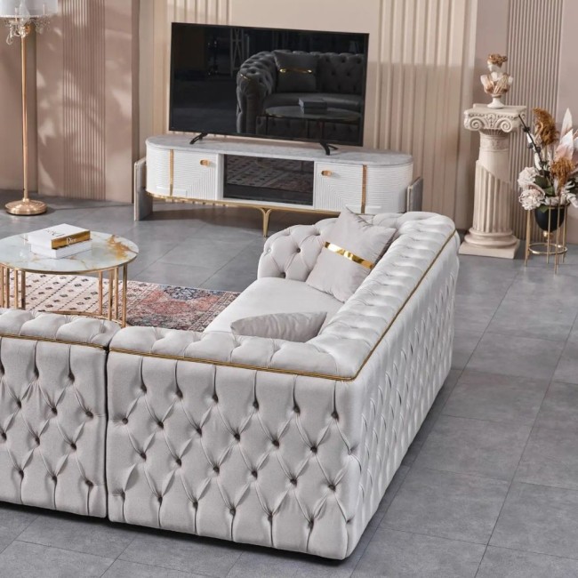 Colțar extensibil stil Chesterfield auriu