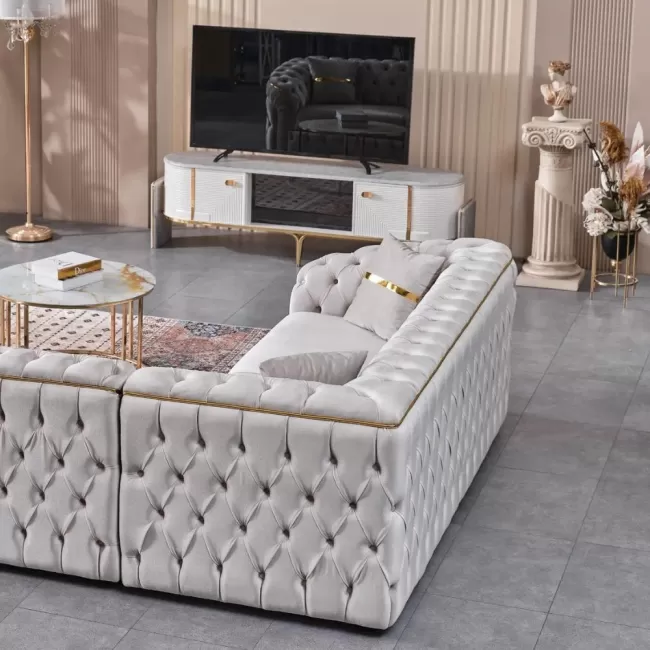 Colțar extensibil stil Chesterfield auriu