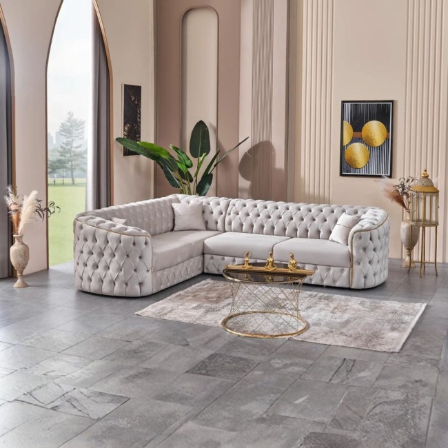Colțar extensibil stil Chesterfield auriu