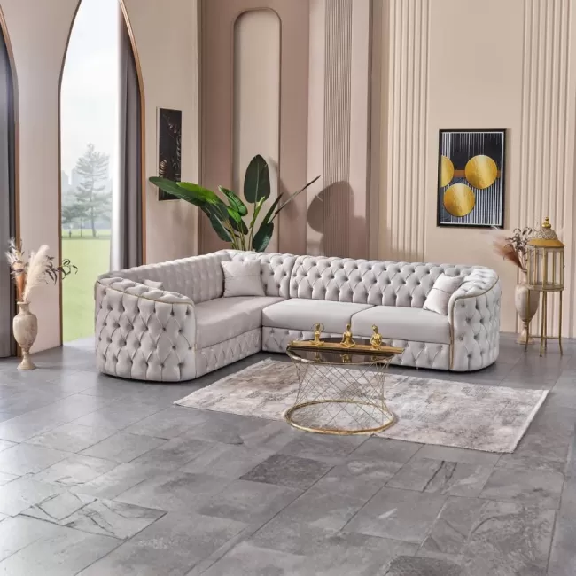 Colțar extensibil stil Chesterfield auriu