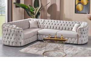 Colțare extensibile stil Chesterfield cu ornamente pe auriu și argintiu