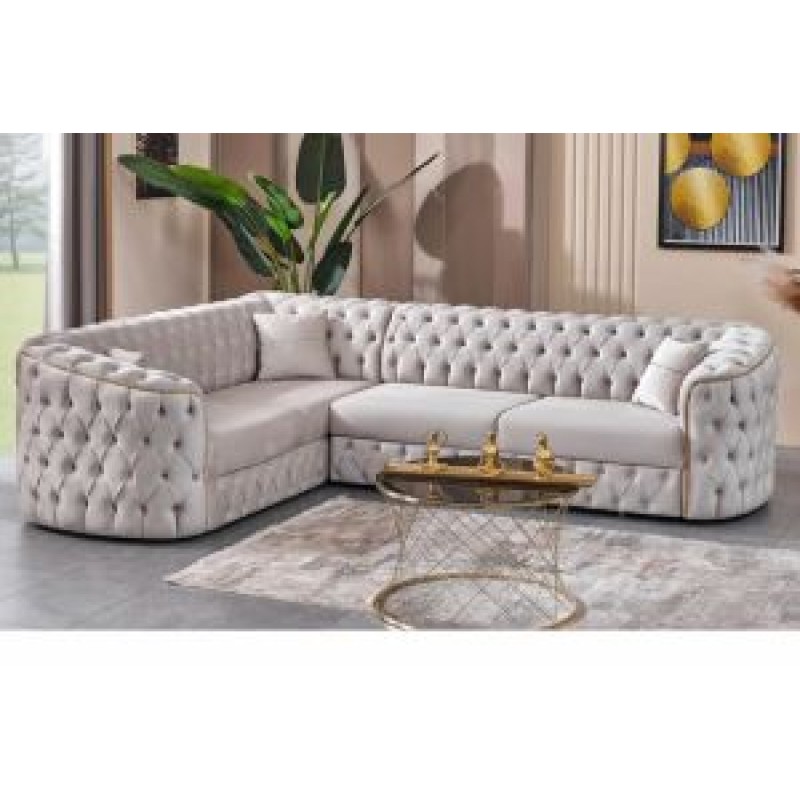 Colțare extensibile stil Chesterfield cu ornamente pe auriu și argintiu