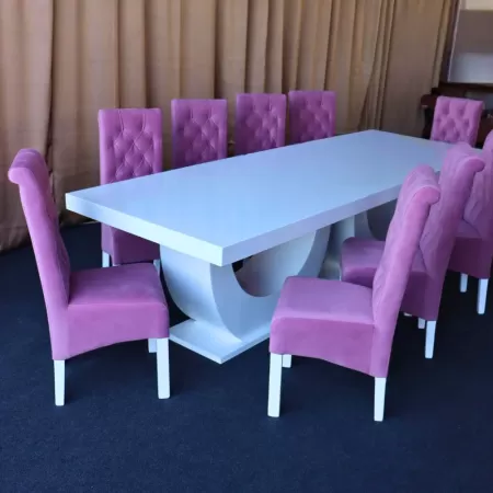 Masă cu 10 scaune medina din catifea roz
