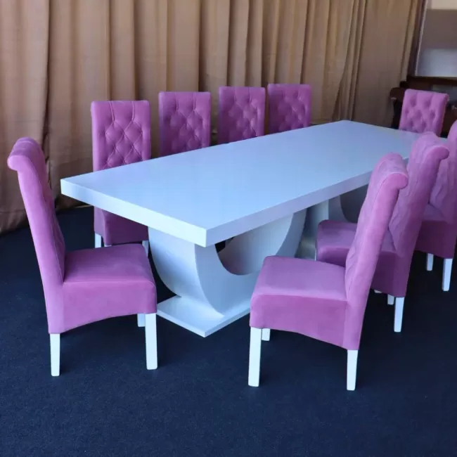 Set masa cu 10 scaune medina din catifea roz