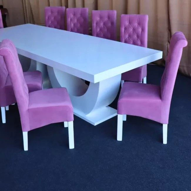 Set masa cu 10 scaune medina din catifea roz