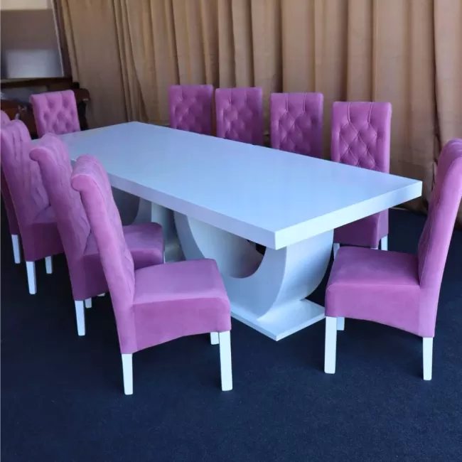 Set masa cu 10 scaune medina din catifea roz