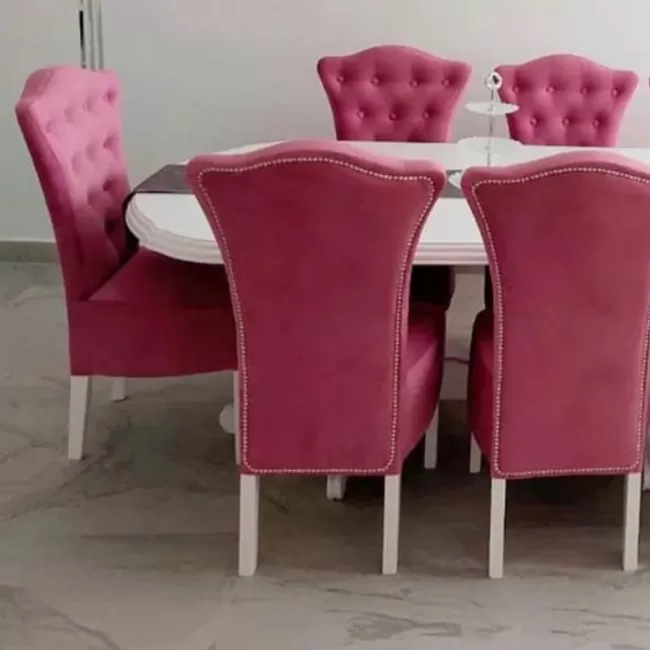 Masă cu 10 scaune Royal catifea roz