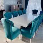 Masă cu 10 scaune Royal catifea turcoaz Masă cu 10 scaune Royal catifea turcoaz