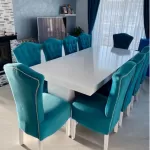 Masă cu 10 scaune Royal catifea turcoaz