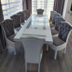 Masă cu 10 scaune catifea, alb cu gri Masă cu 10 scaune catifea, alb cu gri