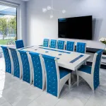 Set masă cu 12 scaune pe culoarea albastru cu alb