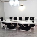 Masă living cu 12 scaune culoare alb cu negru Masă living cu 12 scaune culoare alb cu negru