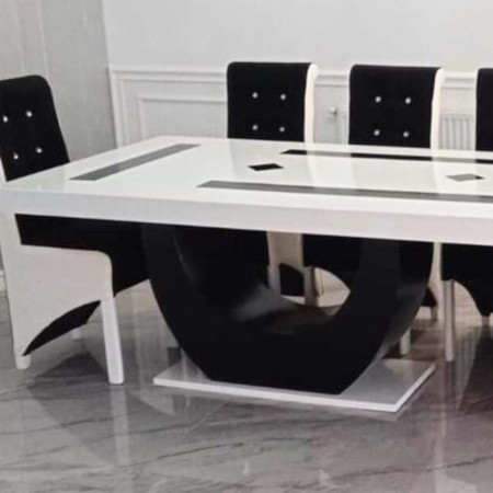 Masă living cu 12 scaune culoare alb cu negru Masă living cu 12 scaune culoare alb cu negru