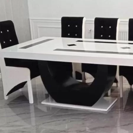 Masă living cu 12 scaune culoare alb cu negru