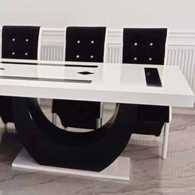 Masă living cu 12 scaune culoare alb cu negru